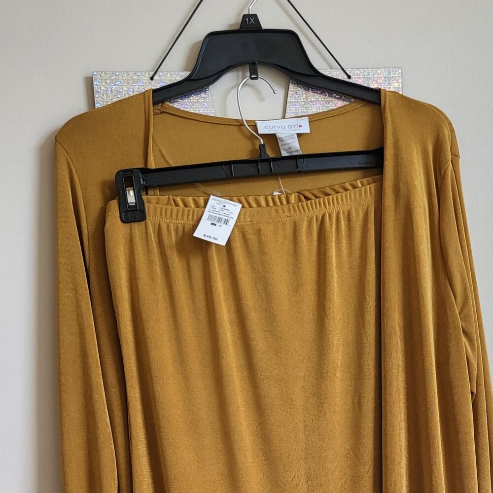 Ashley Stewart Mustard yellow cardigan skirt set size 3x